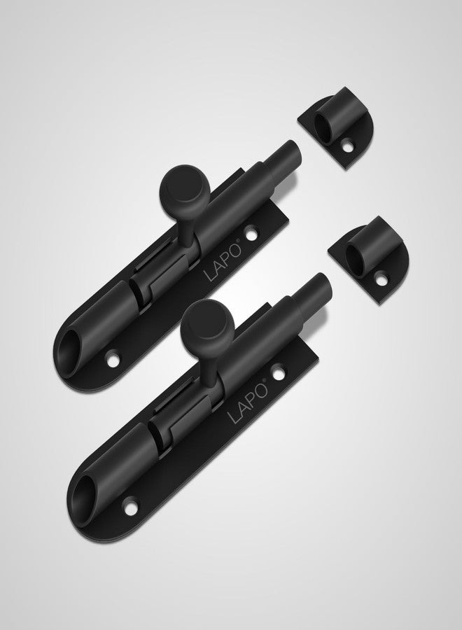 LAPO Heavy Duty Stainless Steel Tower Bolt 4 Inch, Tower Bolt for Main Door and Bathroom, Kundi Door Latch for Bedroom, Chitakni, Tower Bolt for Home,Offices Doors,Windows (Black Finish, Pack of 2) - Image 1